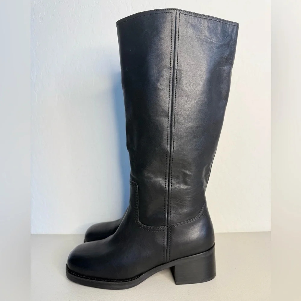 NEW BLONDO Camrin Black Leather Chunky Heel Waterproof Tall Boot Women’s Size 11